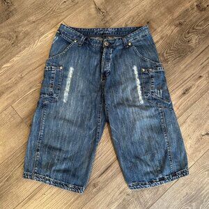 Vintage Y2K Mossimo Side Pocket Men's Baggy Long Denim Cargo Shorts - Size 33